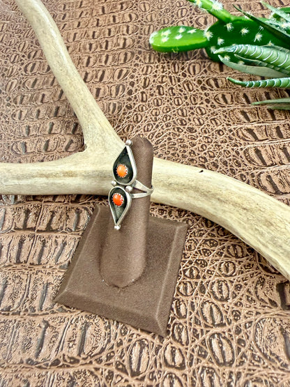 Zuni Coral Two Teardrop Ring Size 4.50