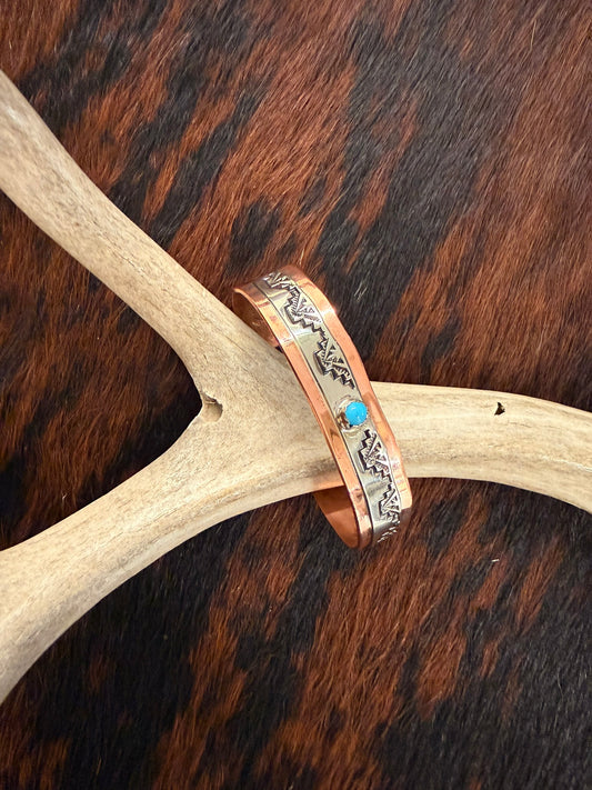 Copper Turquoise and Nickel Stamped Cuff