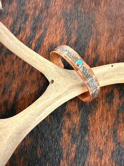 Copper Turquoise and Nickel Stamped Cuff