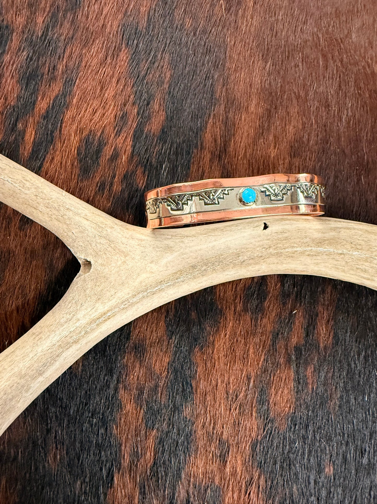 Copper Turquoise and Nickel Stamped Cuff