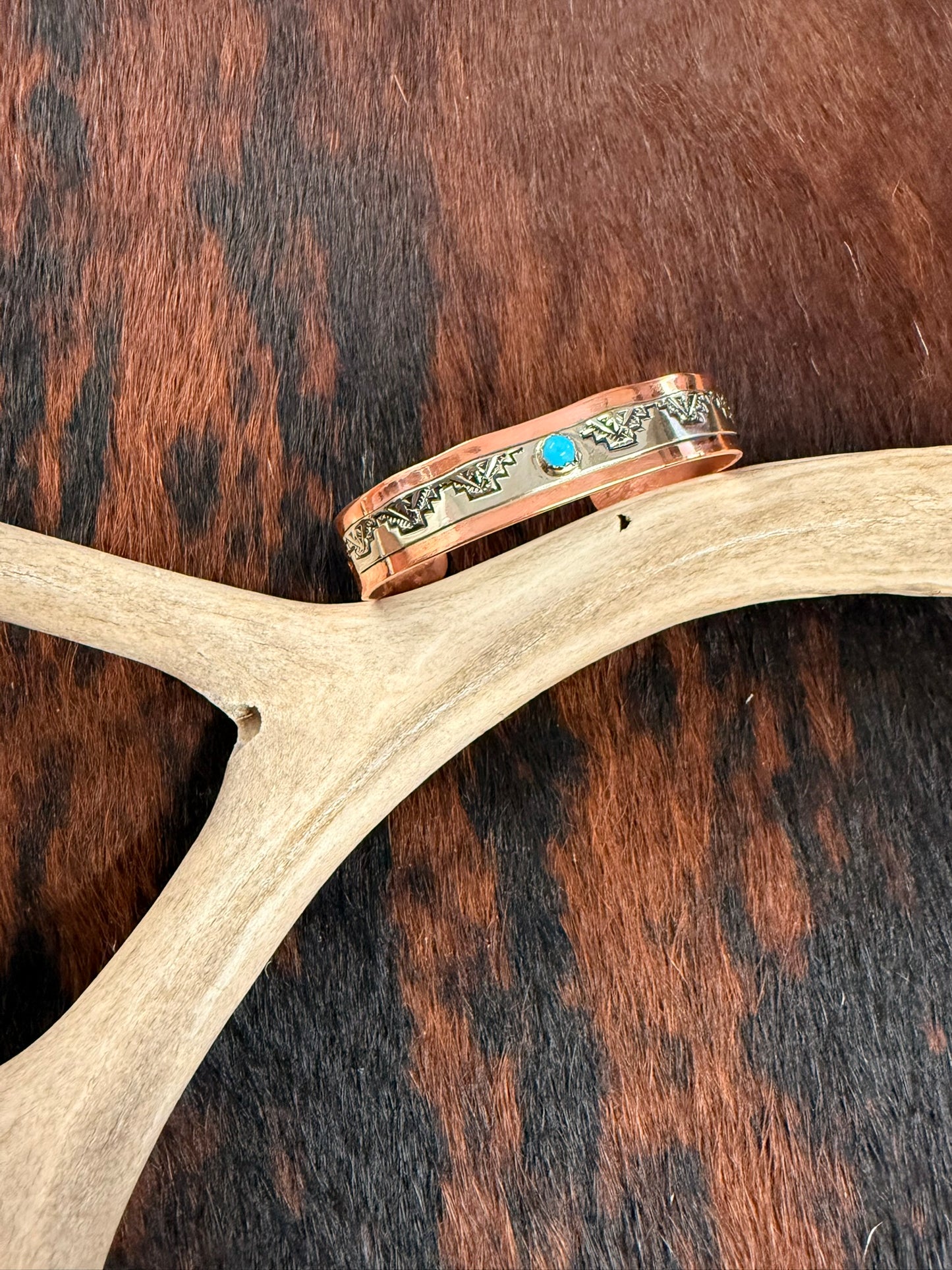 Copper Turquoise and Nickel Stamped Cuff