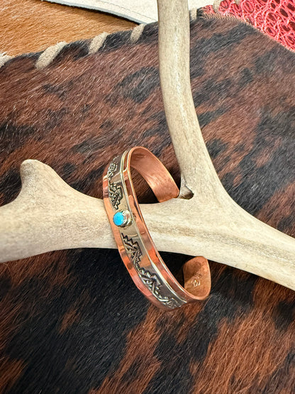 Copper Turquoise and Nickel Stamped Cuff