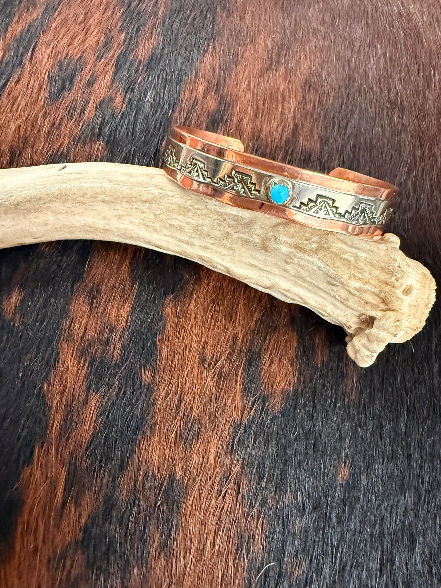Copper Turquoise and Nickel Stamped Cuff