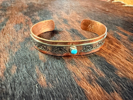 Copper Turquoise and Nickel Stamped Cuff