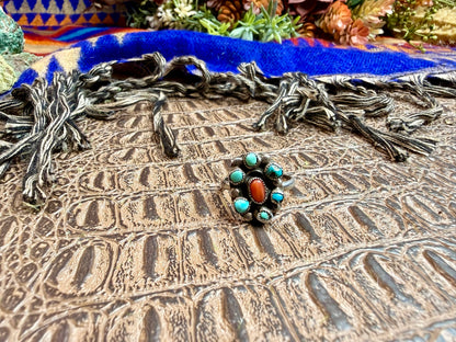 Small Turquoise and Coral Ring Size 7
