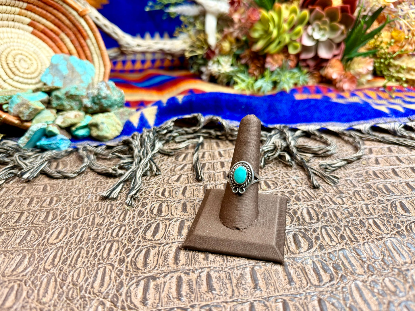 Turquoise Ring with Rope Detail Ring Size 8