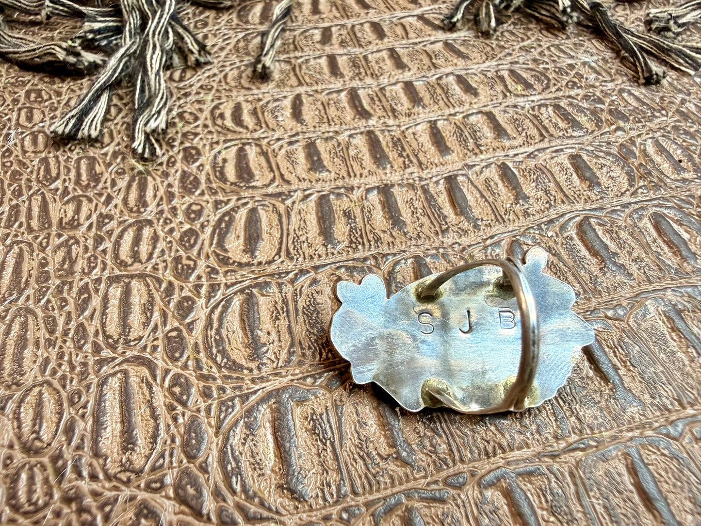 Feather Turquoise and Coral Ring Size 8