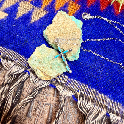 Coral & Turquoise Cross Pendant Necklace