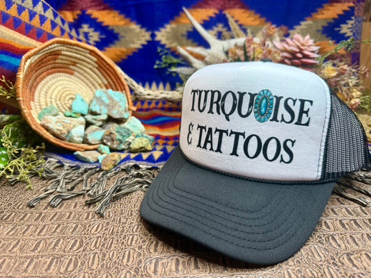 Turquoise & Tattoos Black/White Trucker Hat