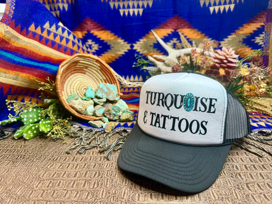 Turquoise & Tattoos Black/White Trucker Hat