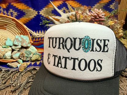 Turquoise & Tattoos Black/White Trucker Hat