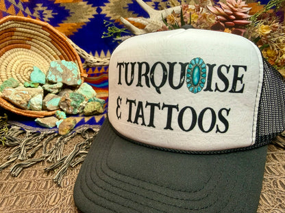 Turquoise & Tattoos Black/White Trucker Hat