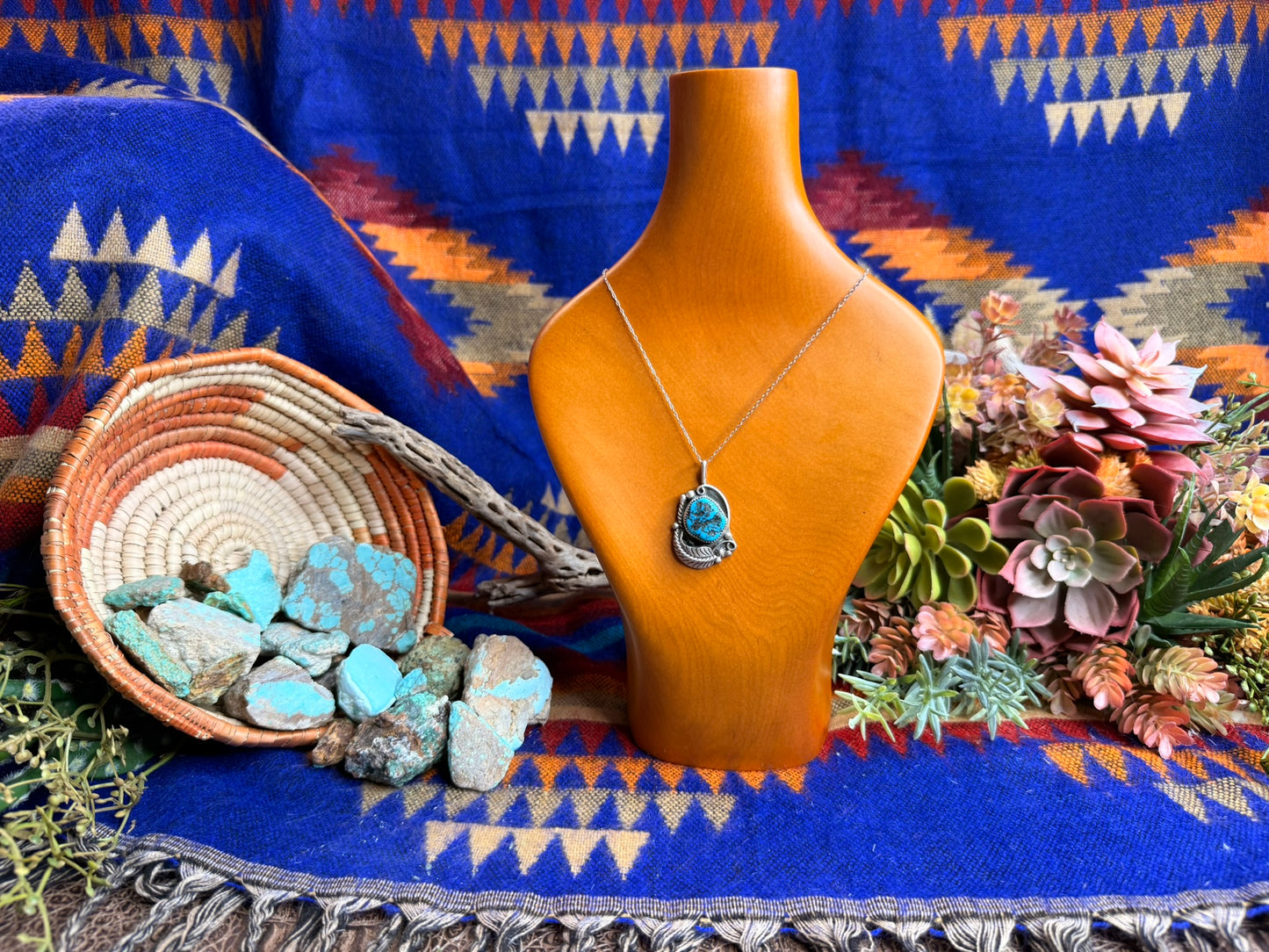 Turquoise Nugget and Feather Necklace