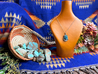 Turquoise Nugget and Feather Necklace