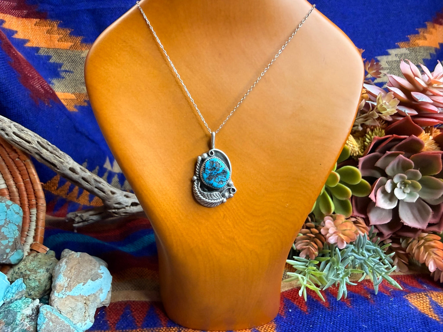 Turquoise Nugget and Feather Necklace