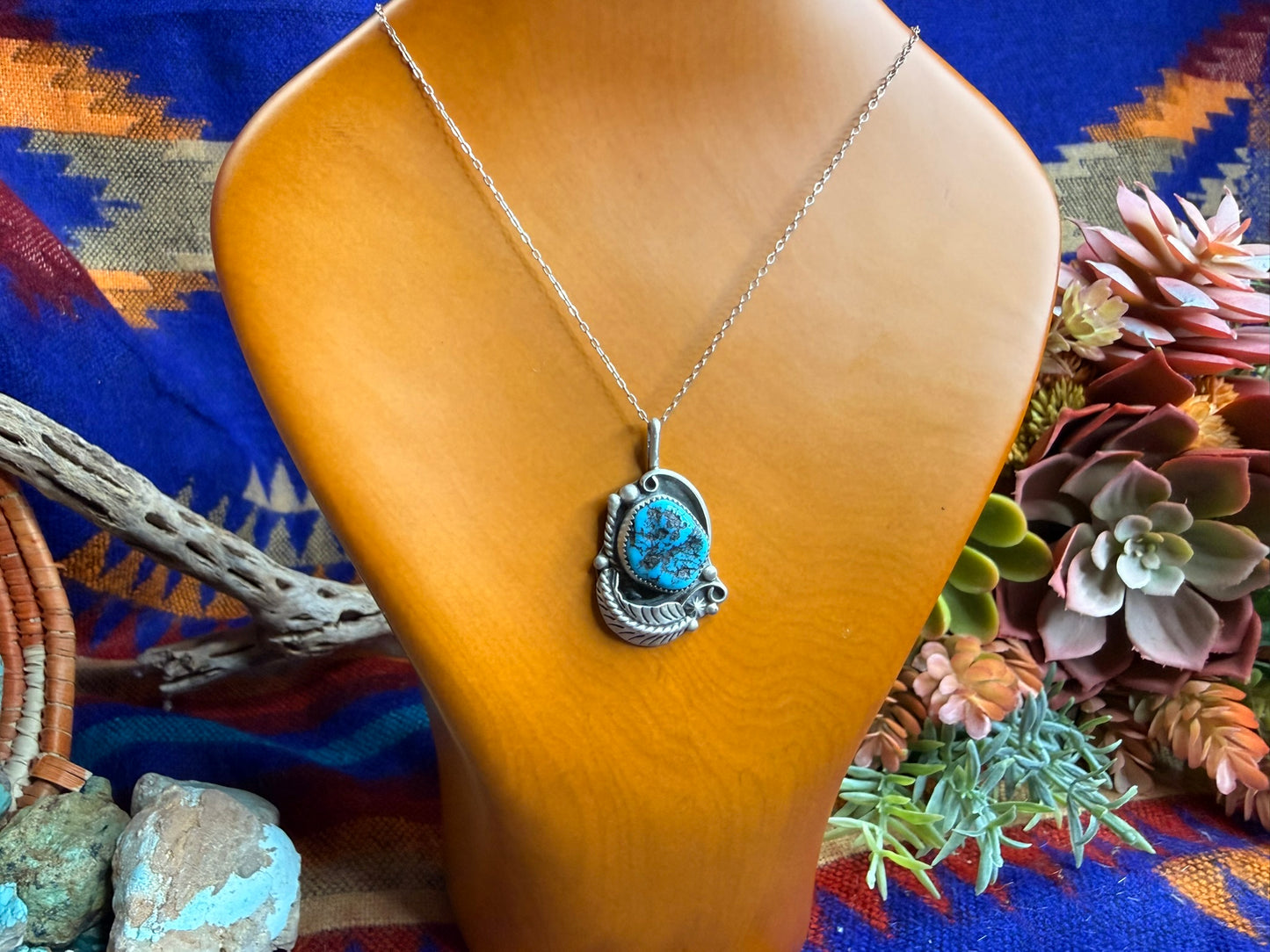 Turquoise Nugget and Feather Necklace