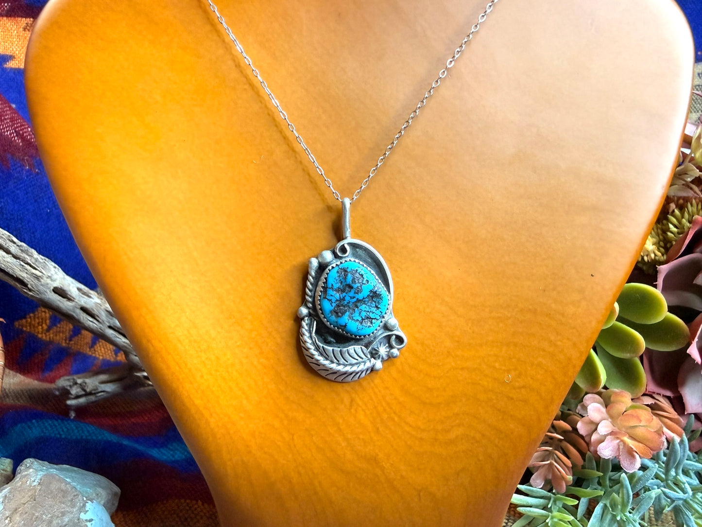 Turquoise Nugget and Feather Necklace