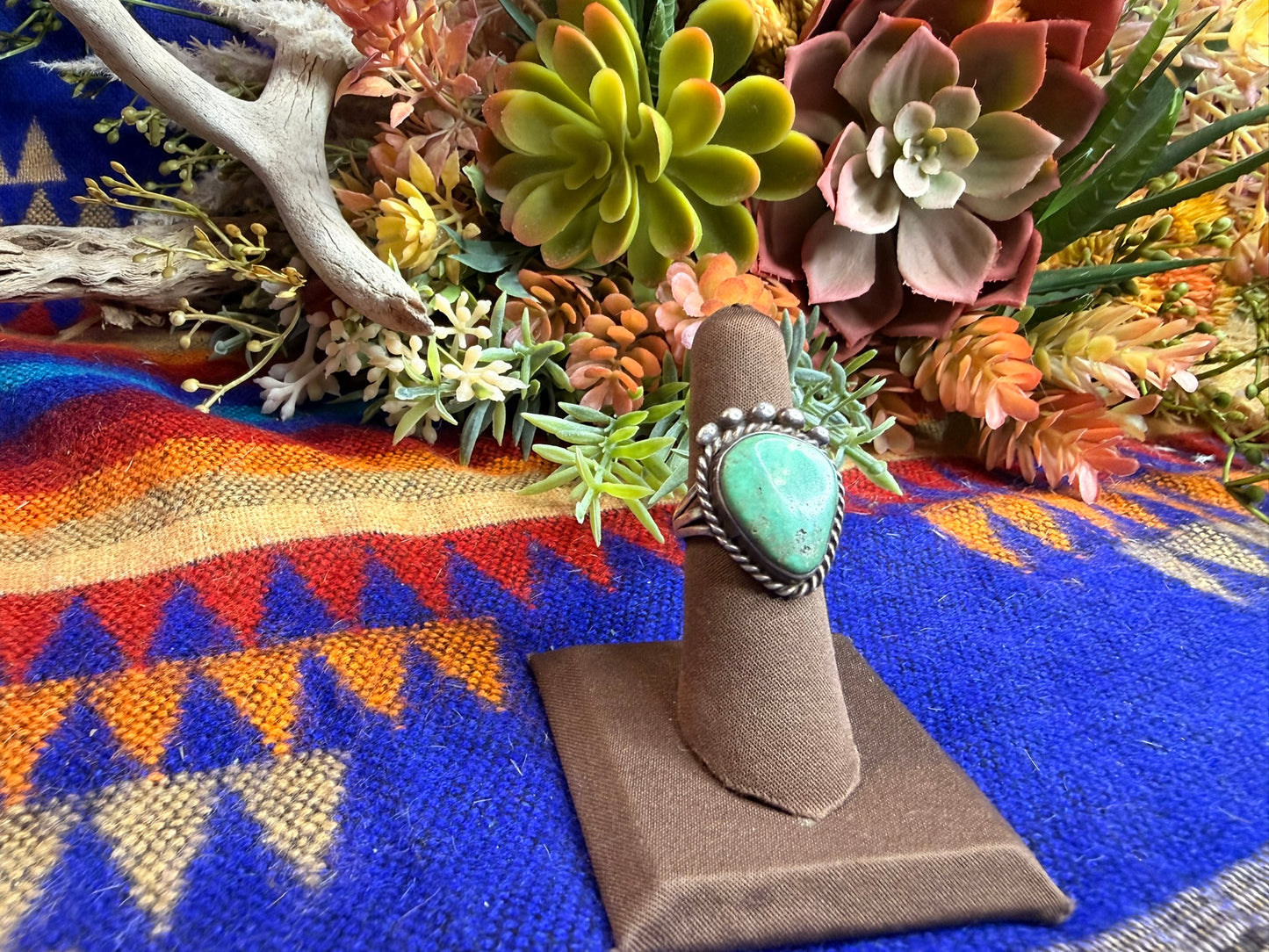 Fred Harvey Era Green Turquoise Ring Size 6