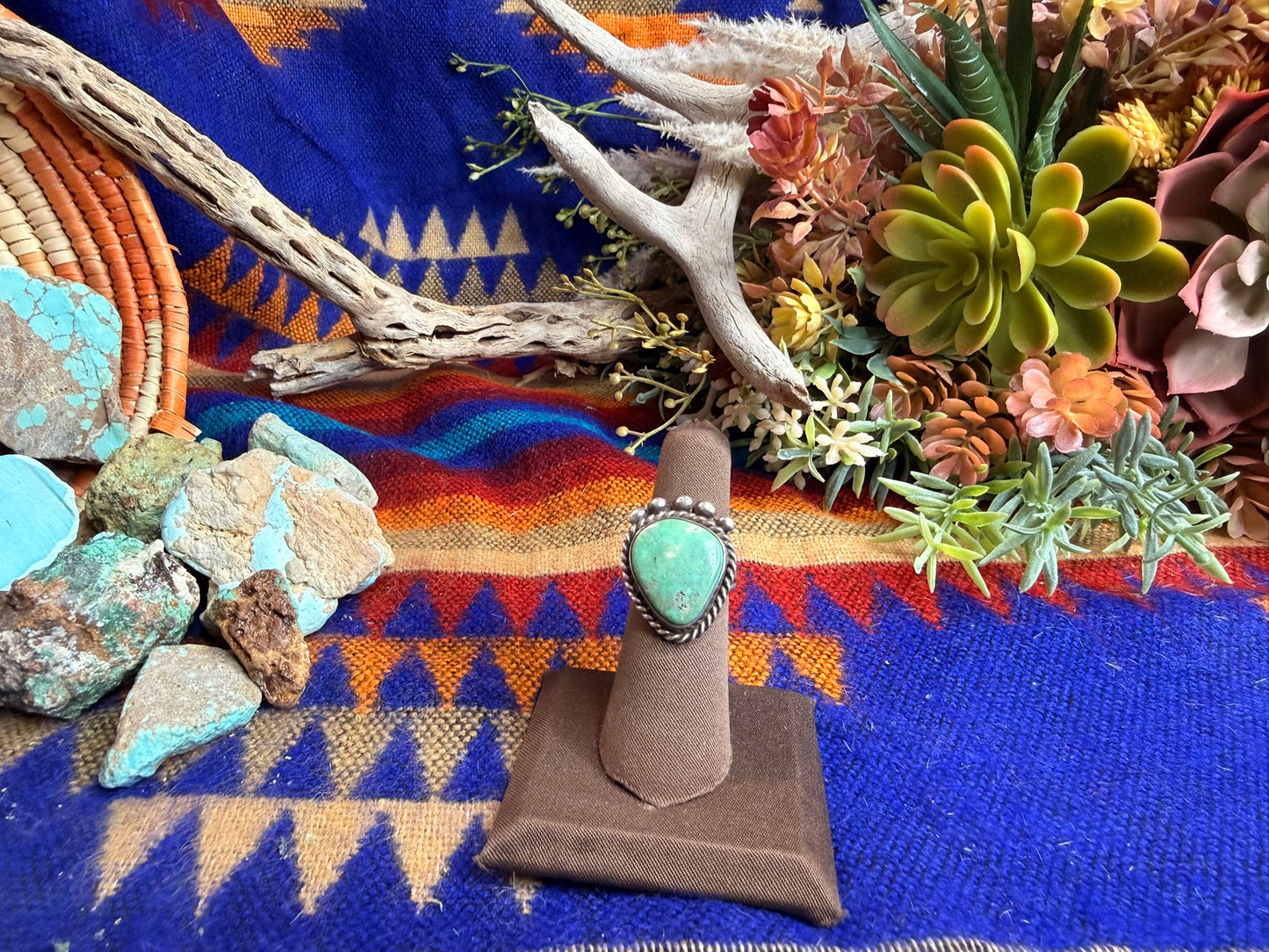 Fred Harvey Era Green Turquoise Ring Size 6