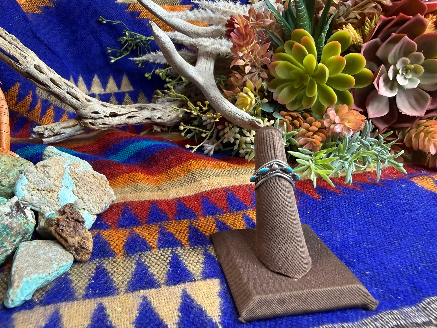 Zuni Turquoise Needlepoint Stacker Ring Size 5.25