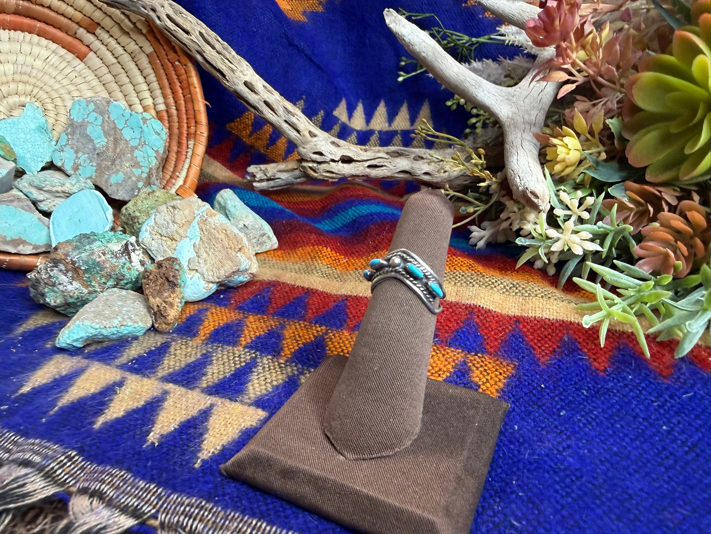 Zuni Turquoise Needlepoint Stacker Ring Size 5.25