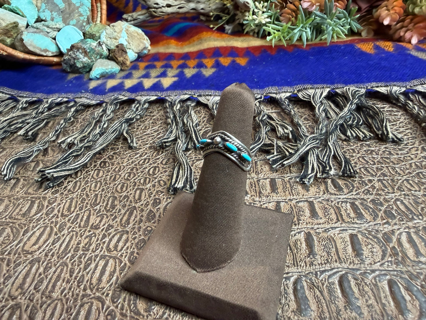 Zuni Turquoise Needlepoint Stacker Ring Size 5.25