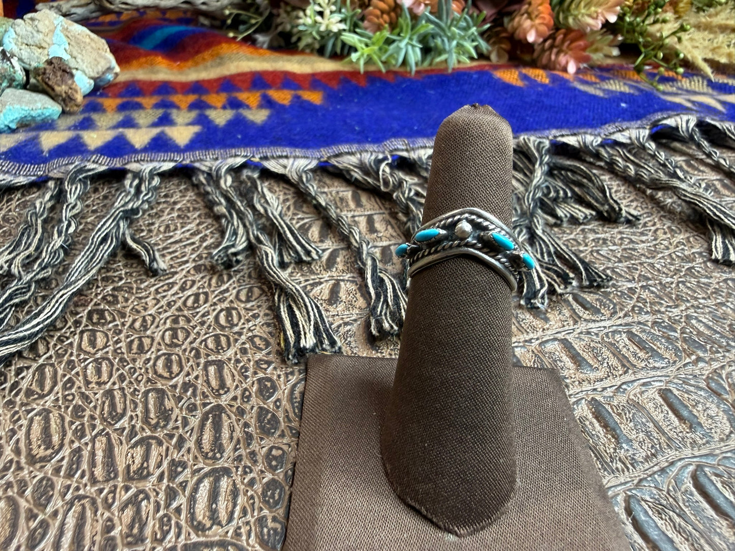 Zuni Turquoise Needlepoint Stacker Ring Size 5.25