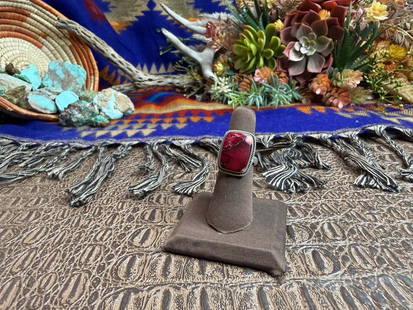 Rose Dahila Rectangular Shape Ring Size 5.25