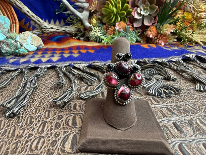 Rose Dahila Black Onyx Cactus Shape Ring Size Adjustable