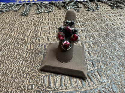 Rose Dahila Black Onyx Cactus Shape Ring Size Adjustable