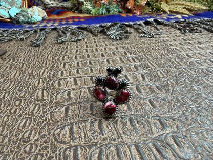 Rose Dahila Black Onyx Cactus Shape Ring Size Adjustable
