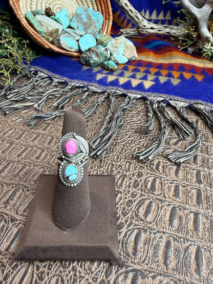 Cotton Candy and Feather Ring Size 6.25