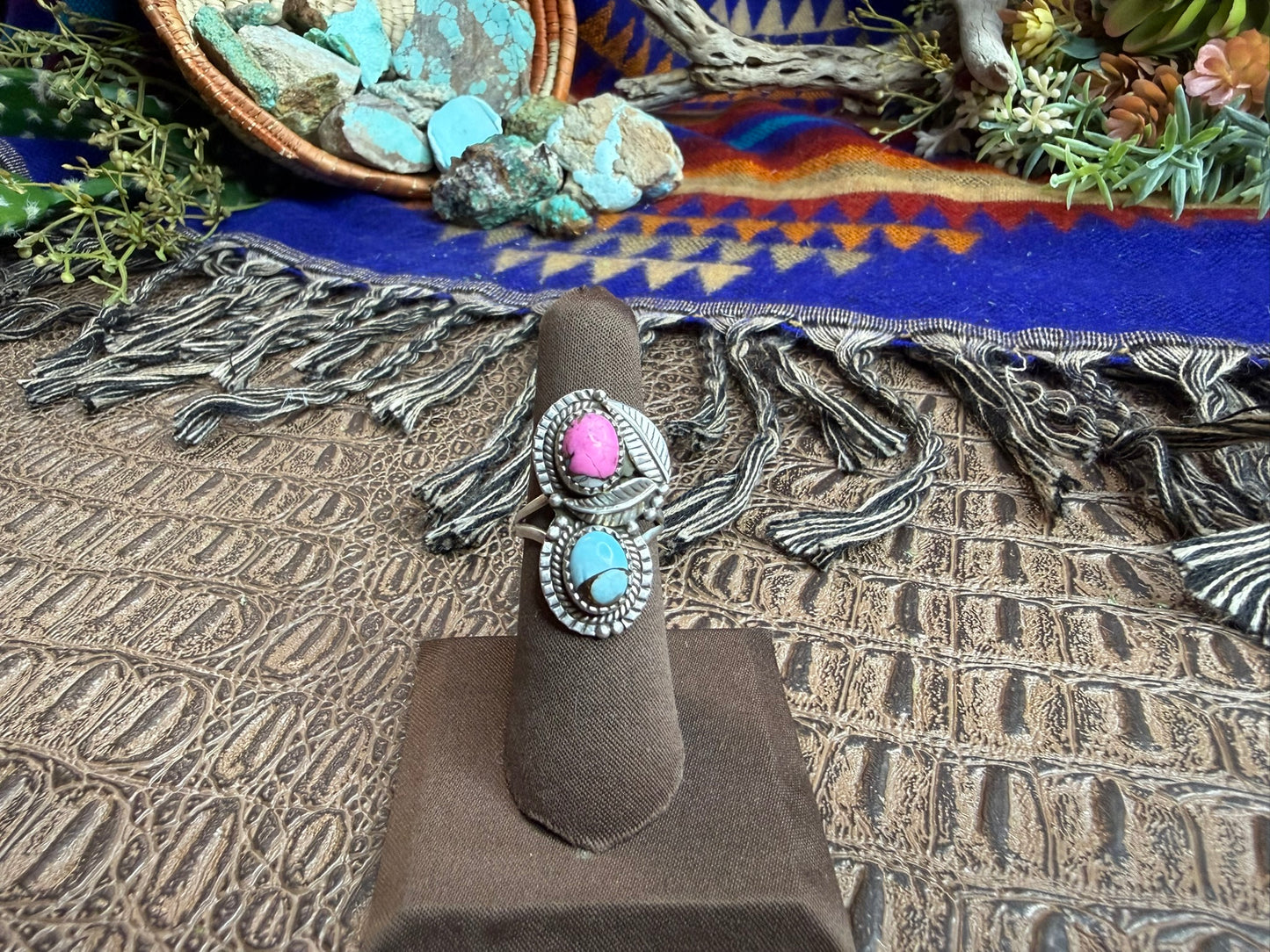 Cotton Candy and Feather Ring Size 6.25