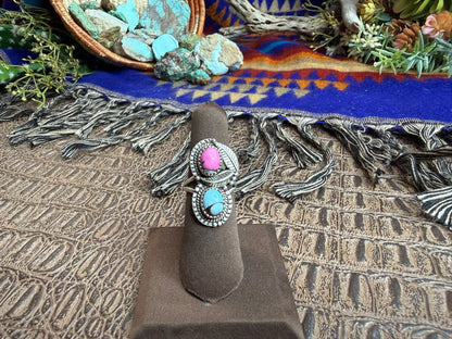 Cotton Candy and Feather Ring Size 6.25