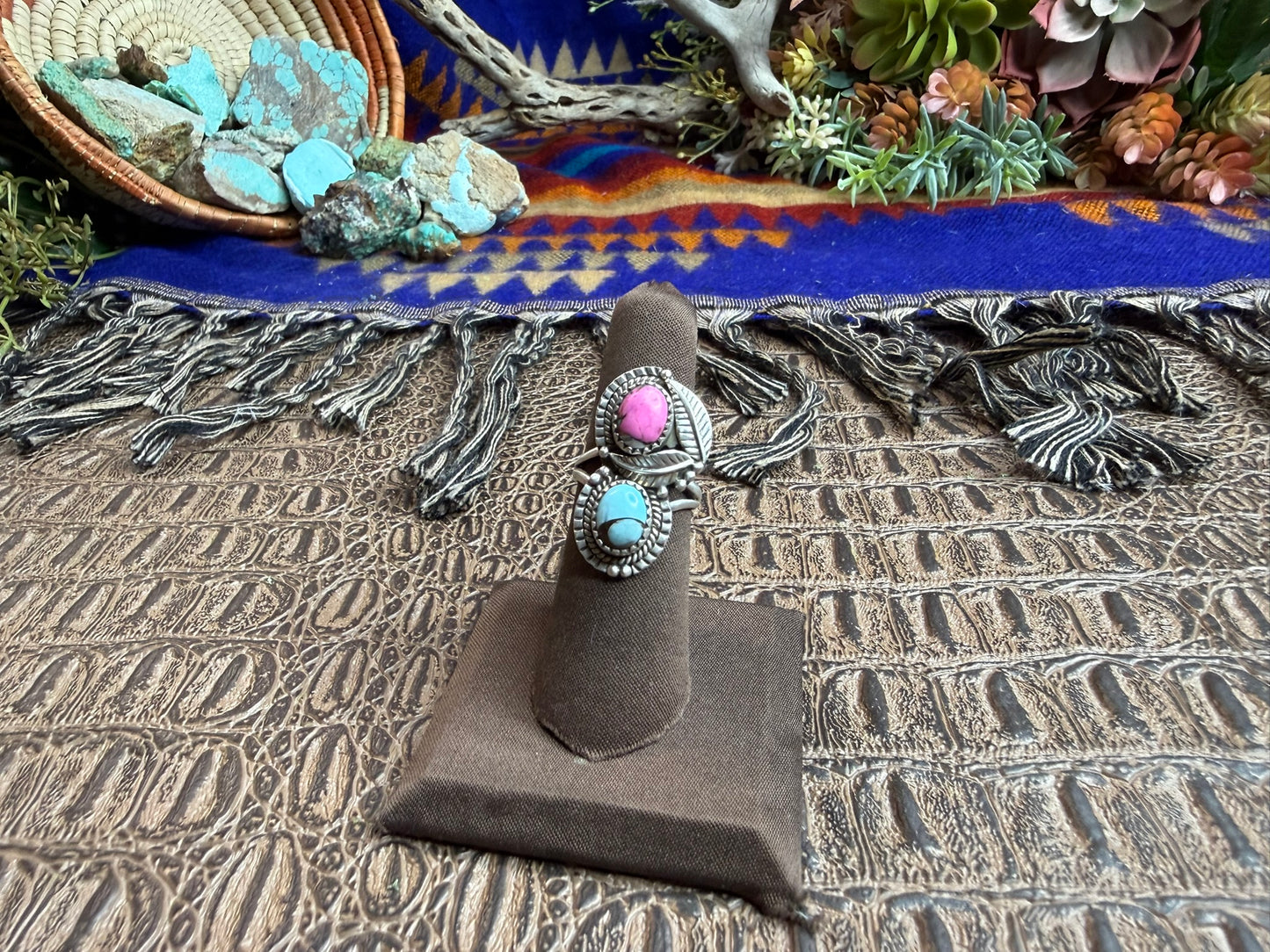 Cotton Candy and Feather Ring Size 6.25
