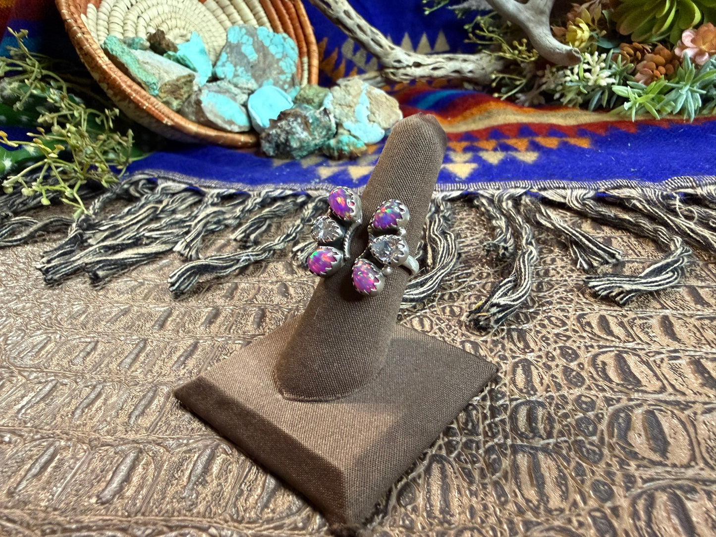 Snythetic Pink Opal Ring Size Adjustable