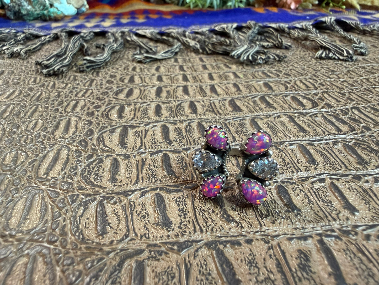 Snythetic Pink Opal Ring Size Adjustable