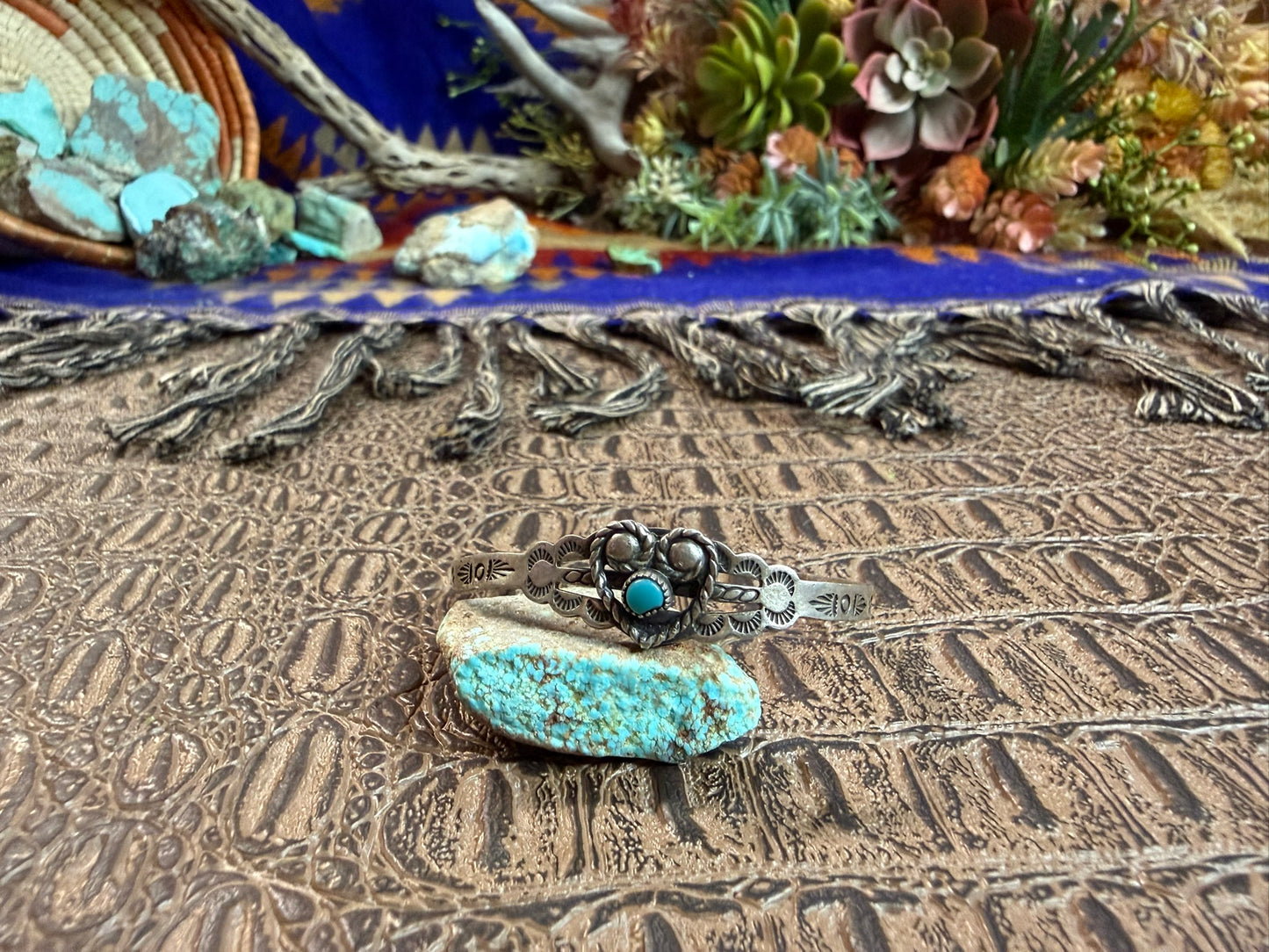 Baby/Toddler Heart and Turquoise Stamped Cuff Size 4.50