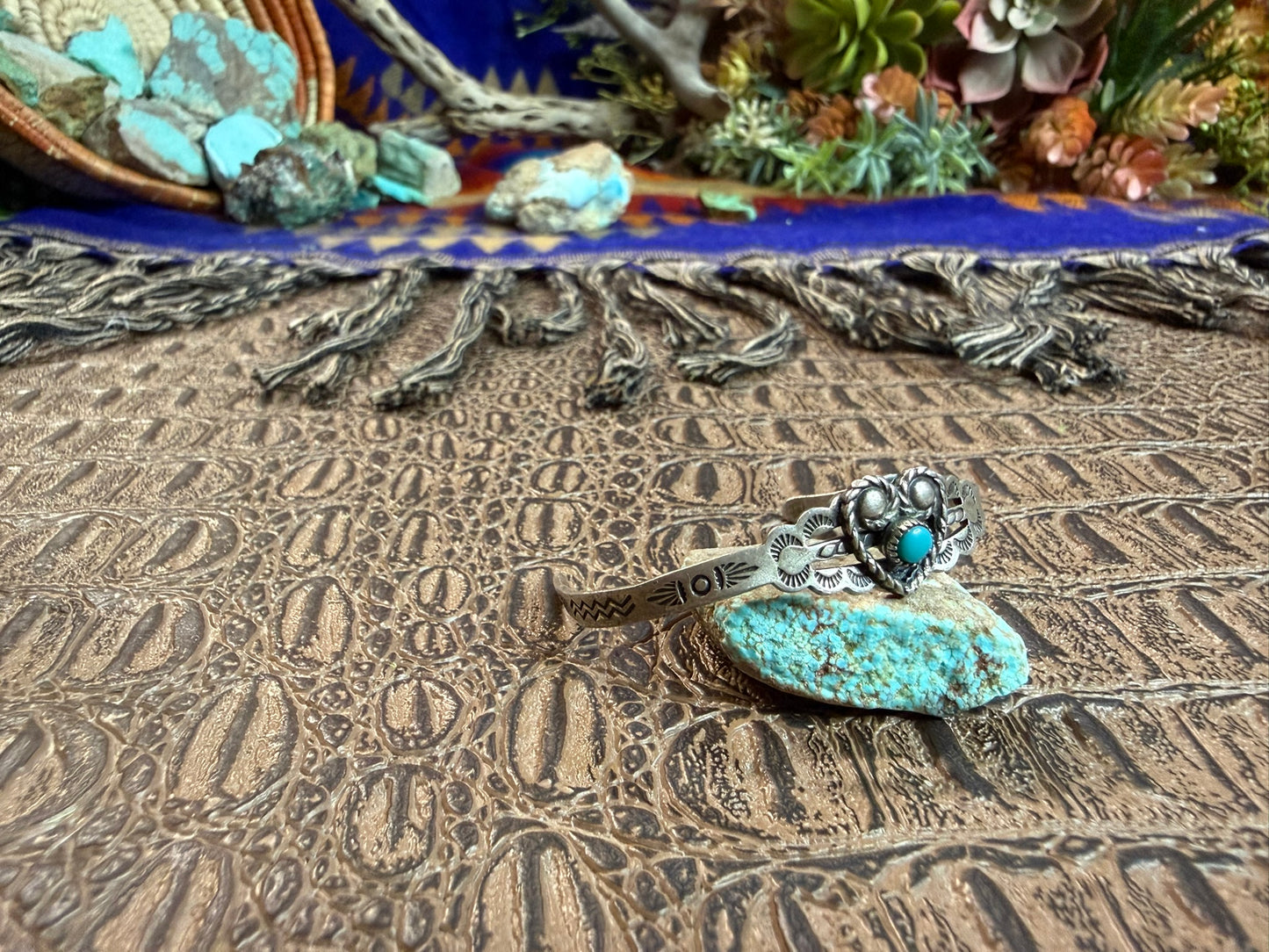 Baby/Toddler Heart and Turquoise Stamped Cuff Size 4.50
