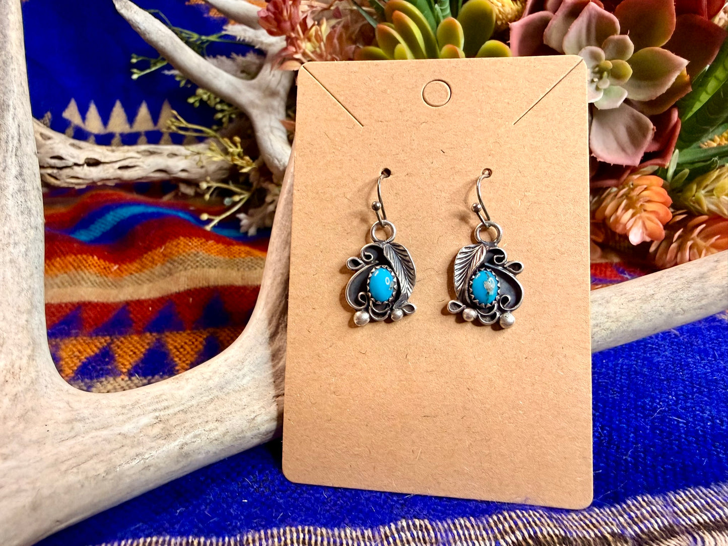 Turquoise Feather and Swirl Dangle Earrings