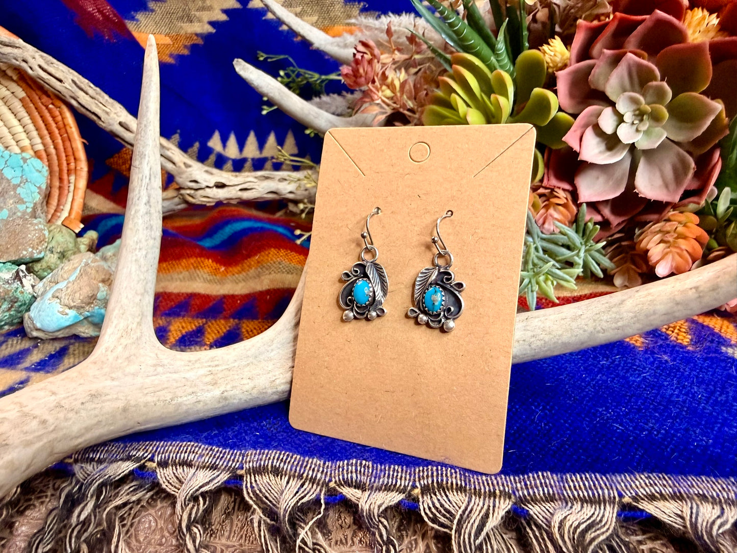 Turquoise Feather and Swirl Dangle Earrings