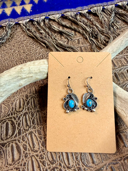 Turquoise Feather and Swirl Dangle Earrings