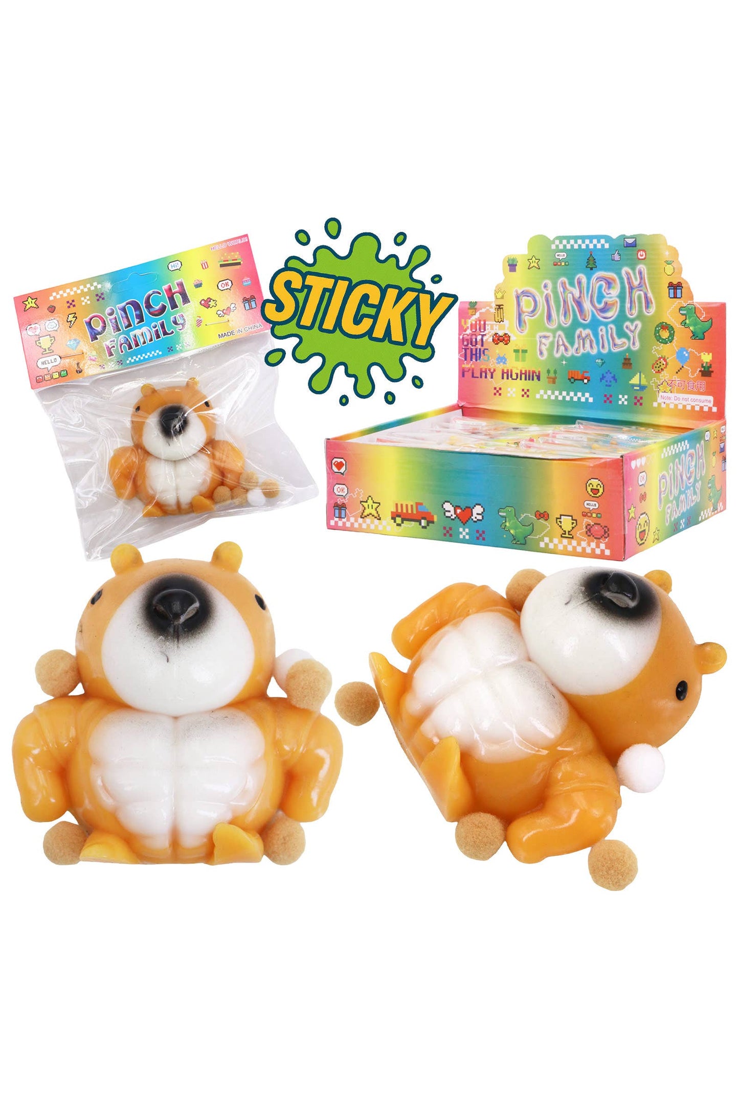 Buff Chipmunk Pom Pom Sticky Mochi Squishy Bag
